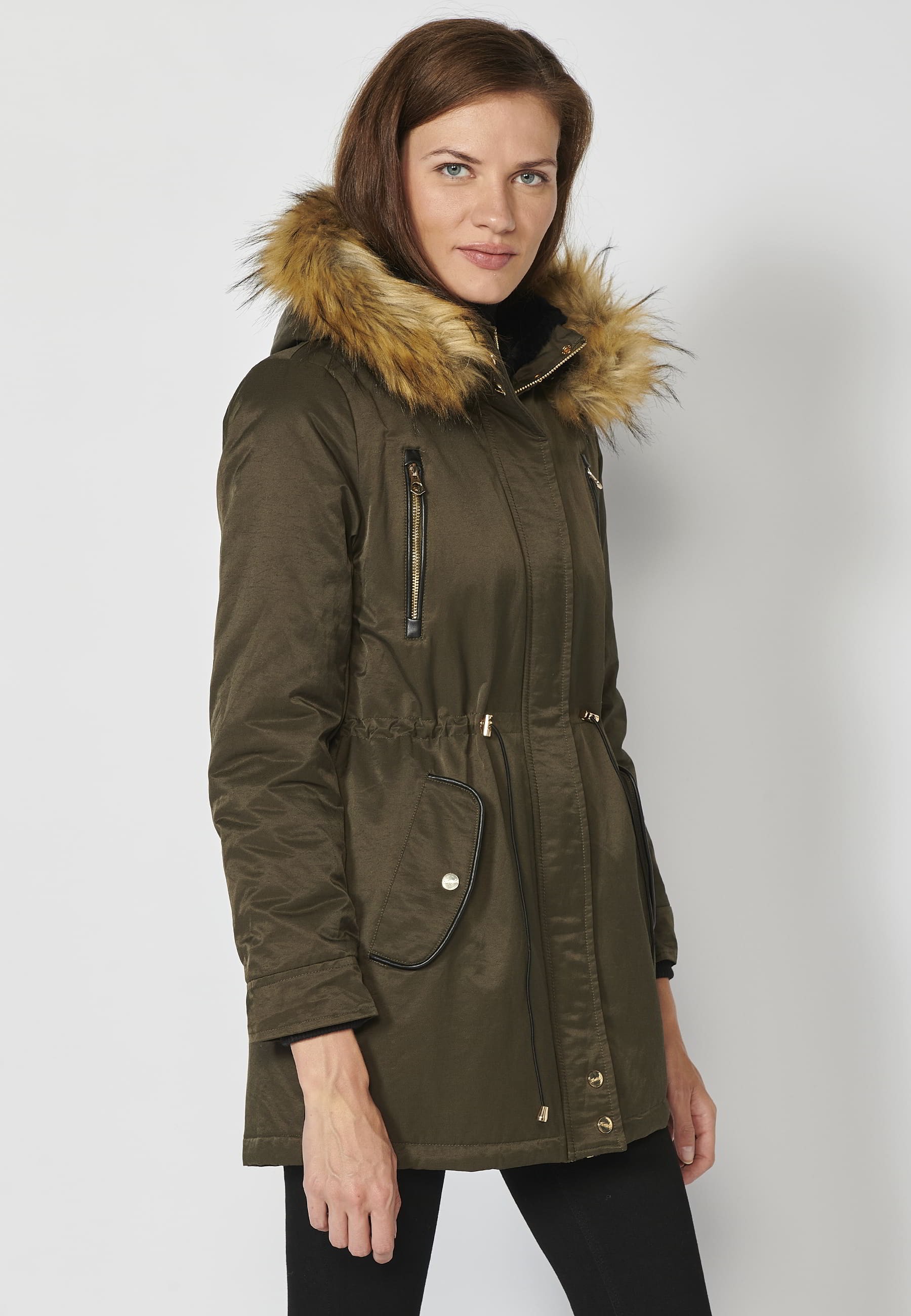 Langer, wattierter Parka-Mantel mit abnehmbarer Kapuze in Schwarz für Damen 9