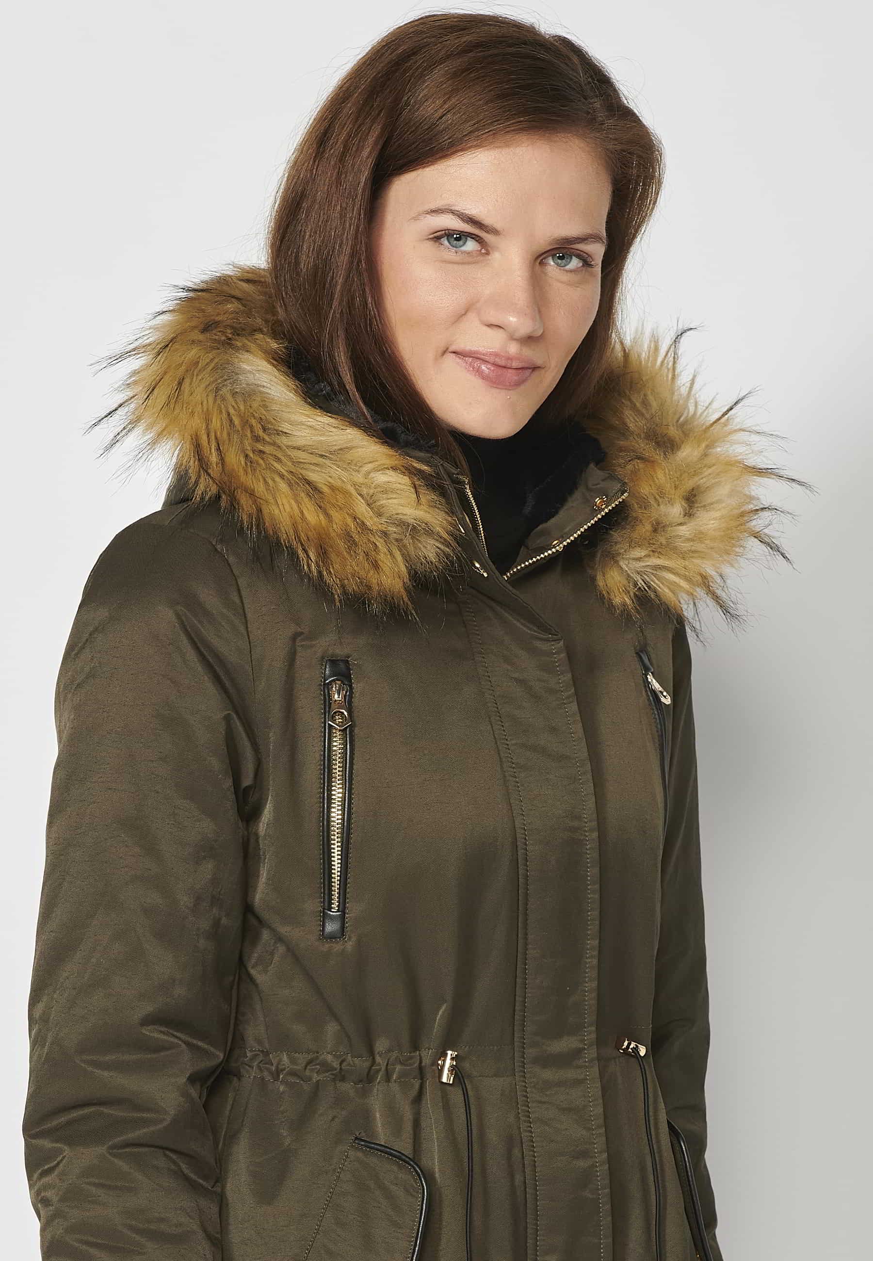 Langer, wattierter Parka-Mantel mit abnehmbarer Kapuze in Schwarz für Damen 7