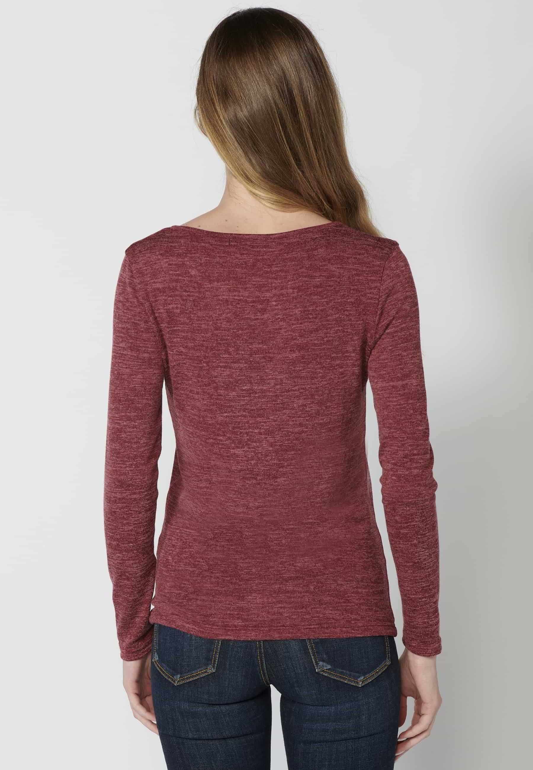 T-shirt couleur marron à manches longues et décolleté en cœur pour Femme