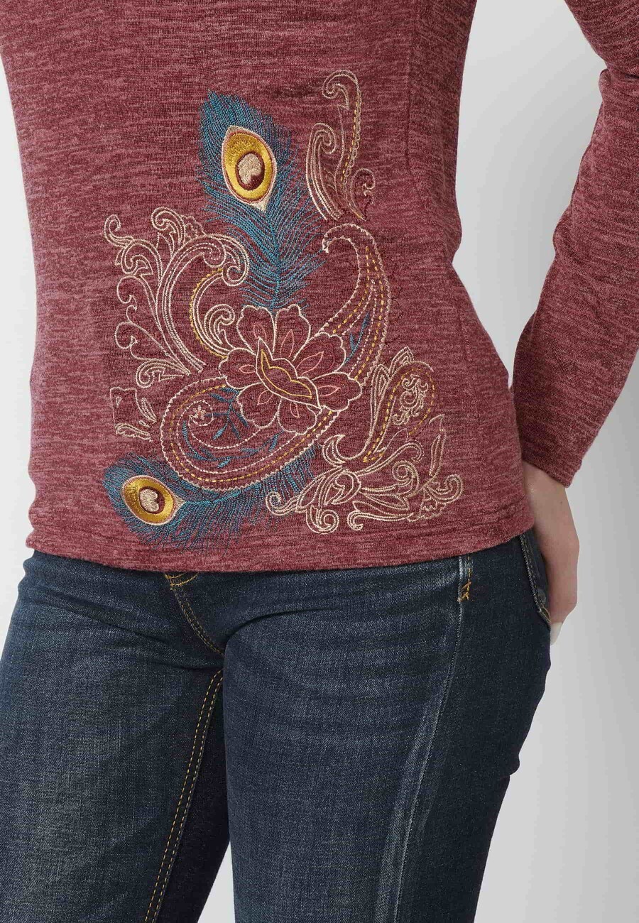 T-shirt couleur marron à manches longues et décolleté en cœur pour Femme 7