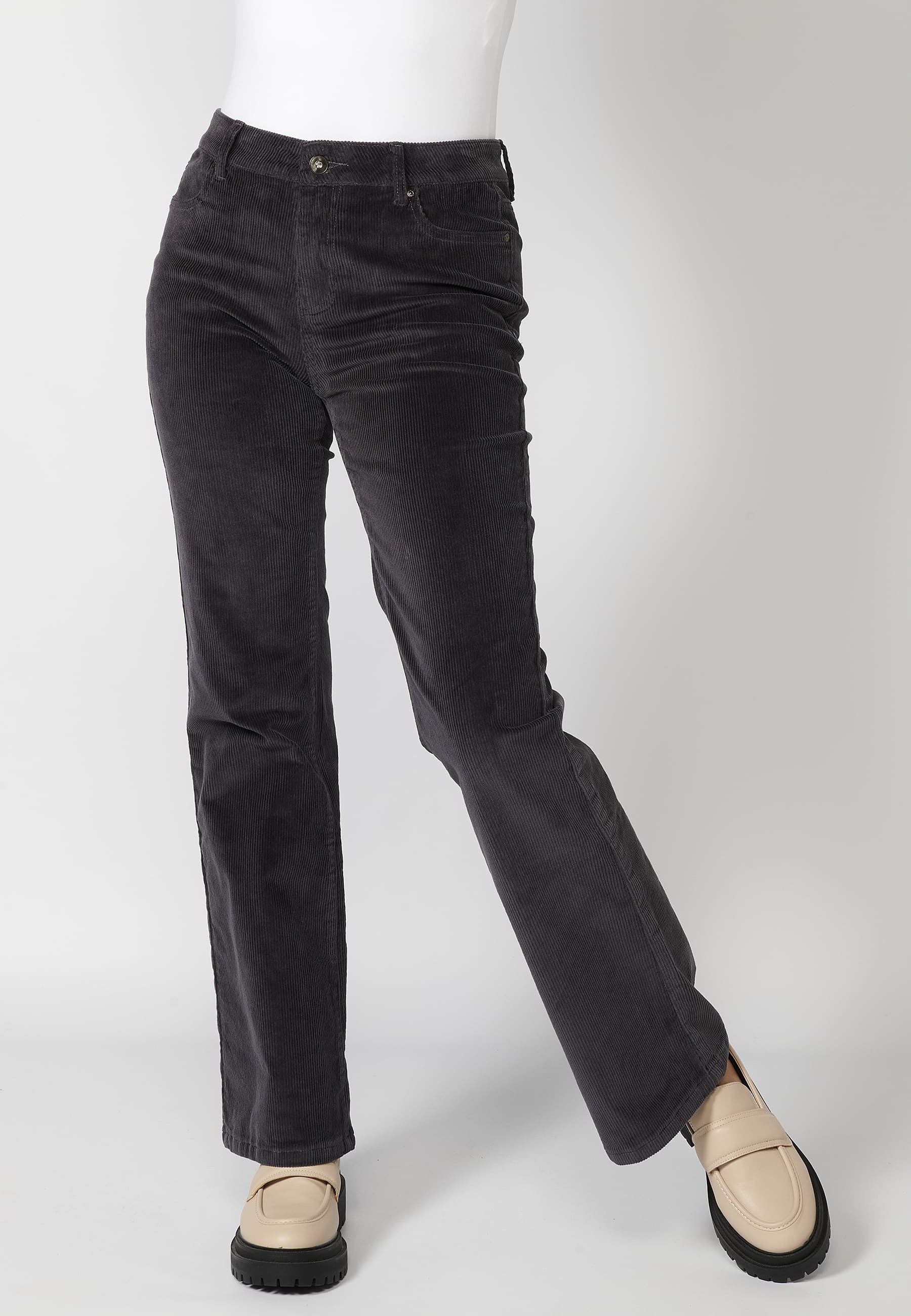 Long Gray Flared Corduroy Pants for Women