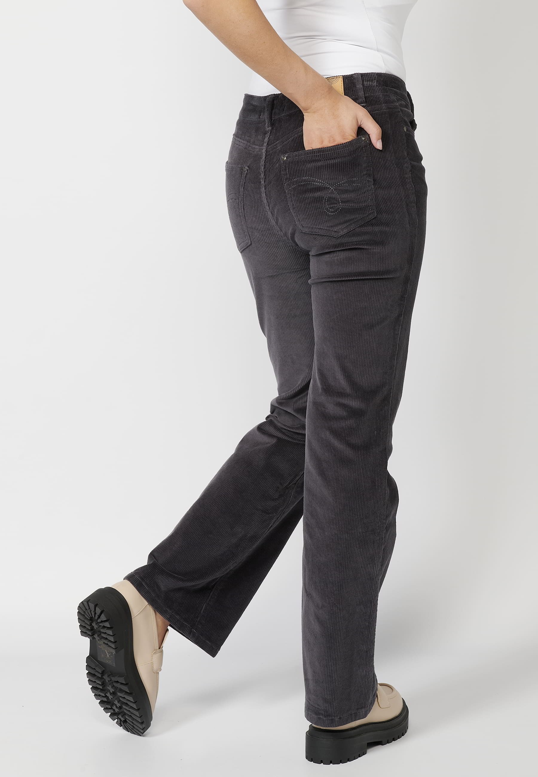 Long Gray Flared Corduroy Pants for Women