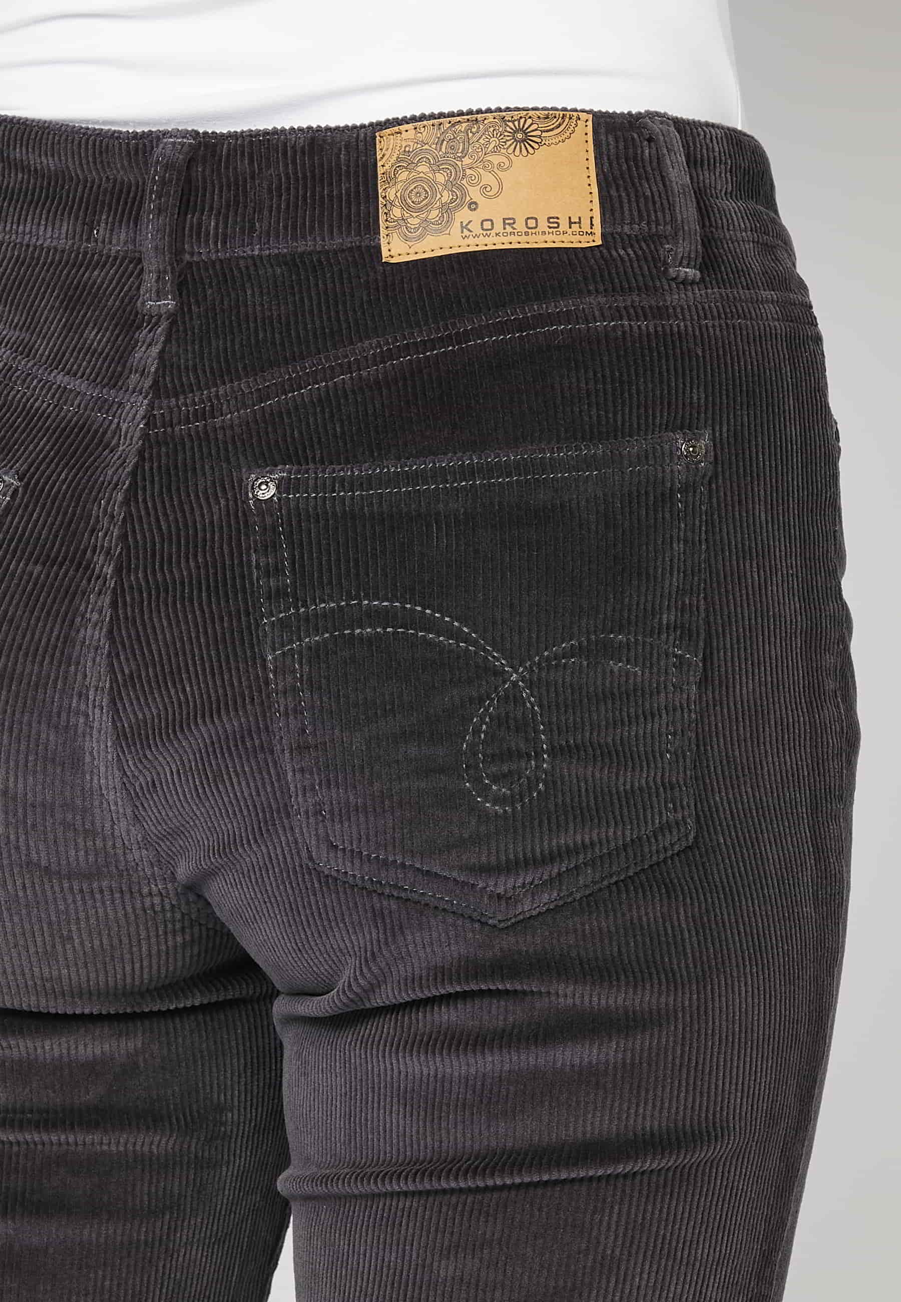 Pantalón largo straigth de pana acampanado color Gris para Mujer