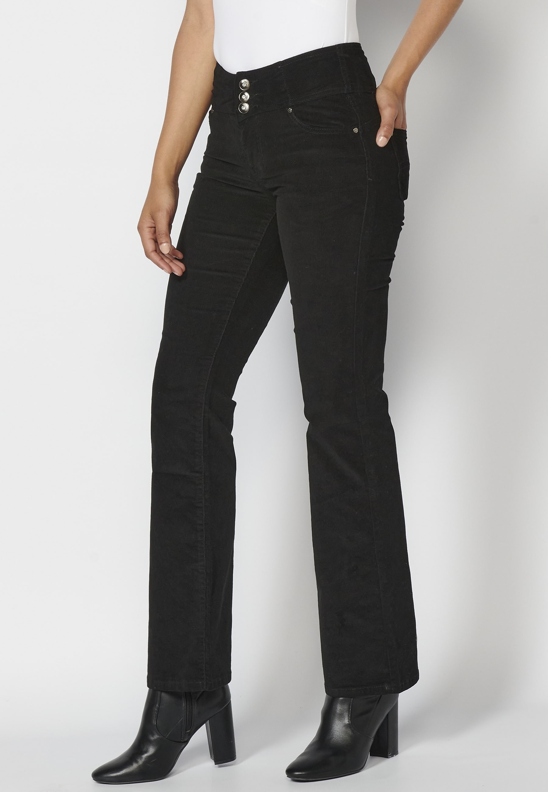 Pantalon long évasé en velours côtelé noir pour Femme