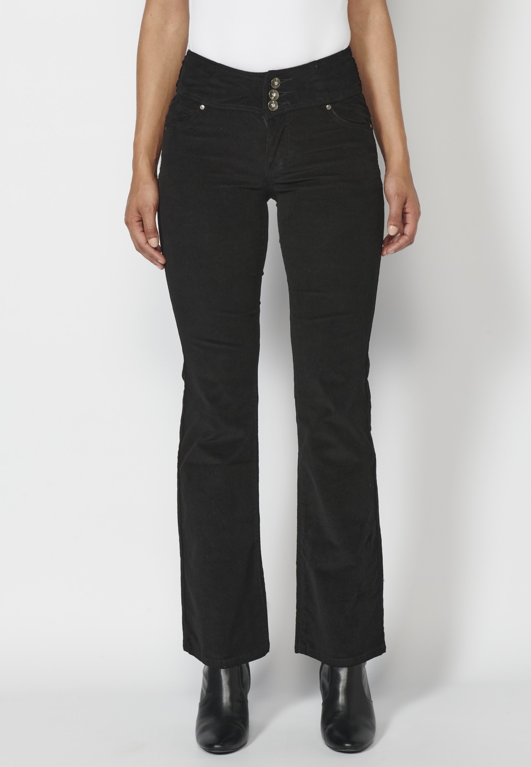 Pantalon long évasé en velours côtelé noir pour Femme