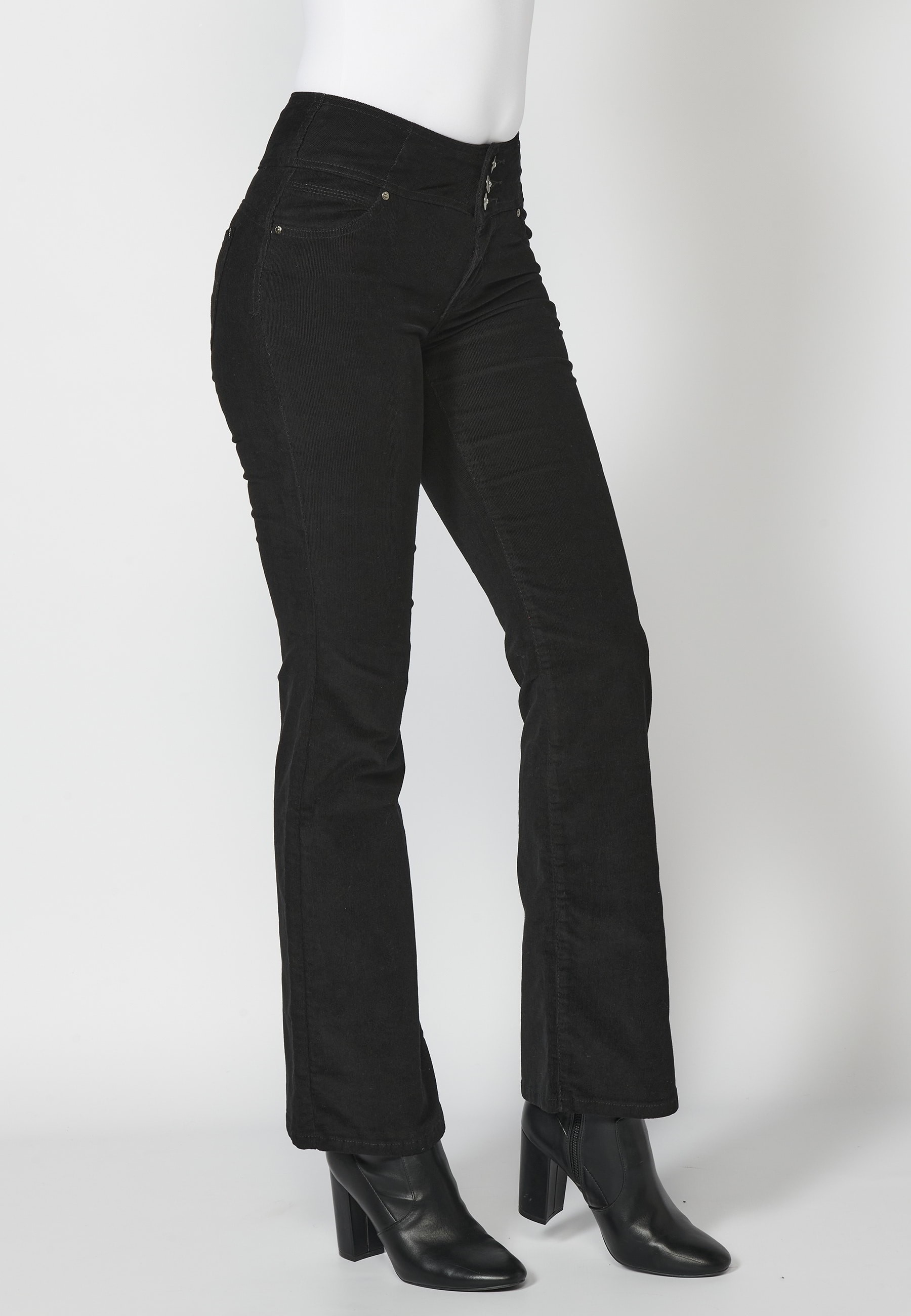 Pantalon long évasé en velours côtelé noir pour Femme