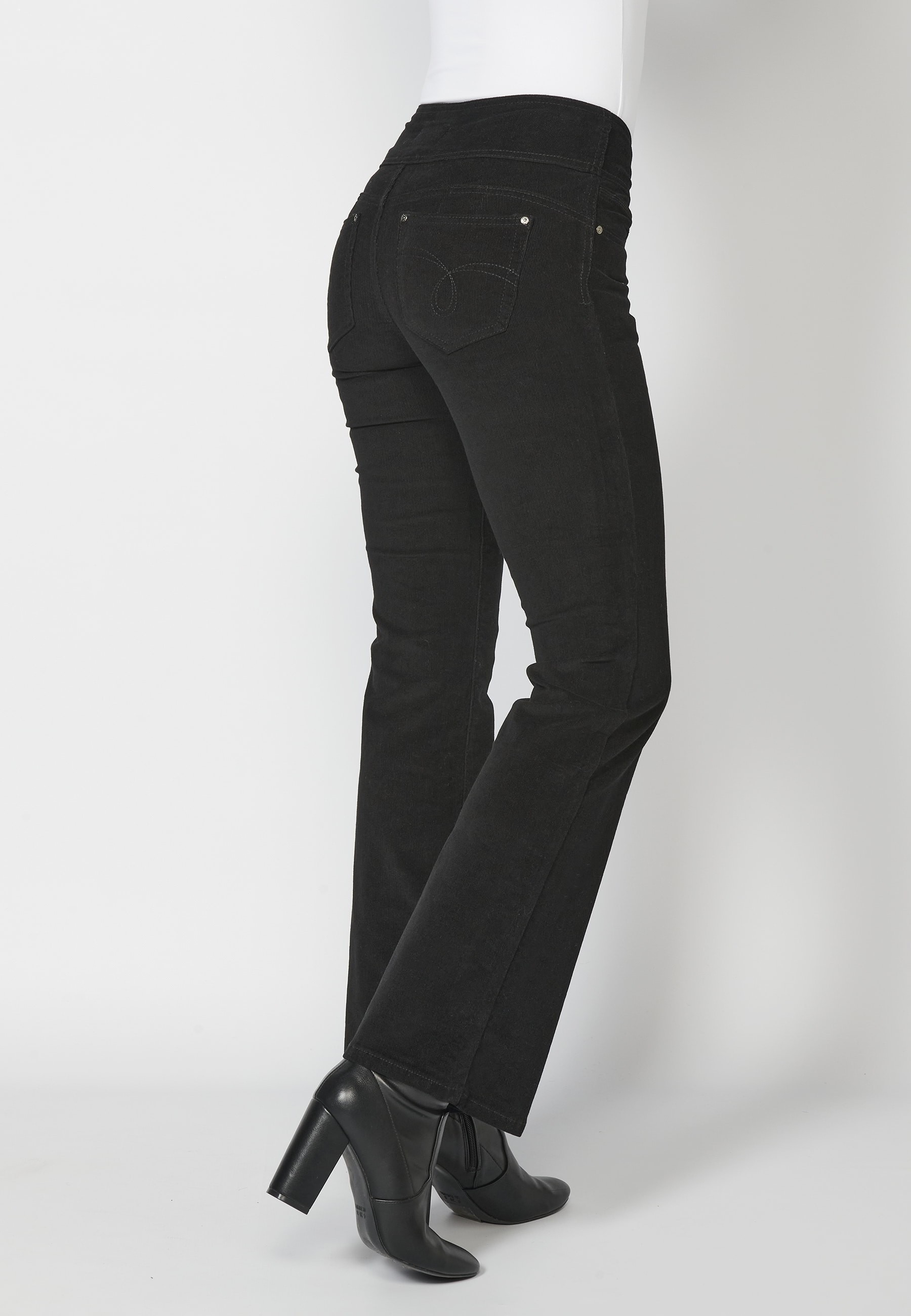 Pantalon long évasé en velours côtelé noir pour Femme