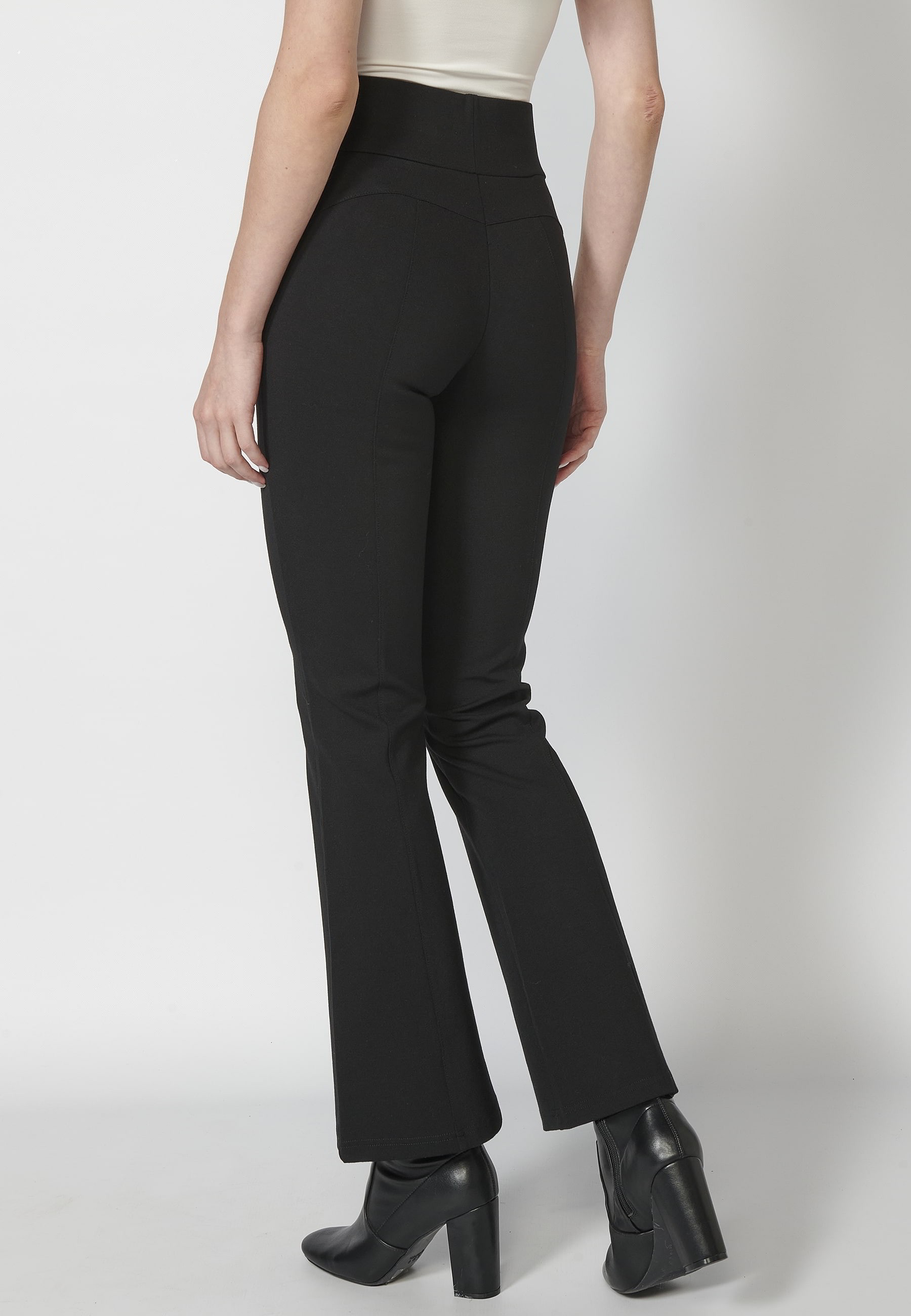 Pantalon long évasé noir à taille élastique pour femme 6