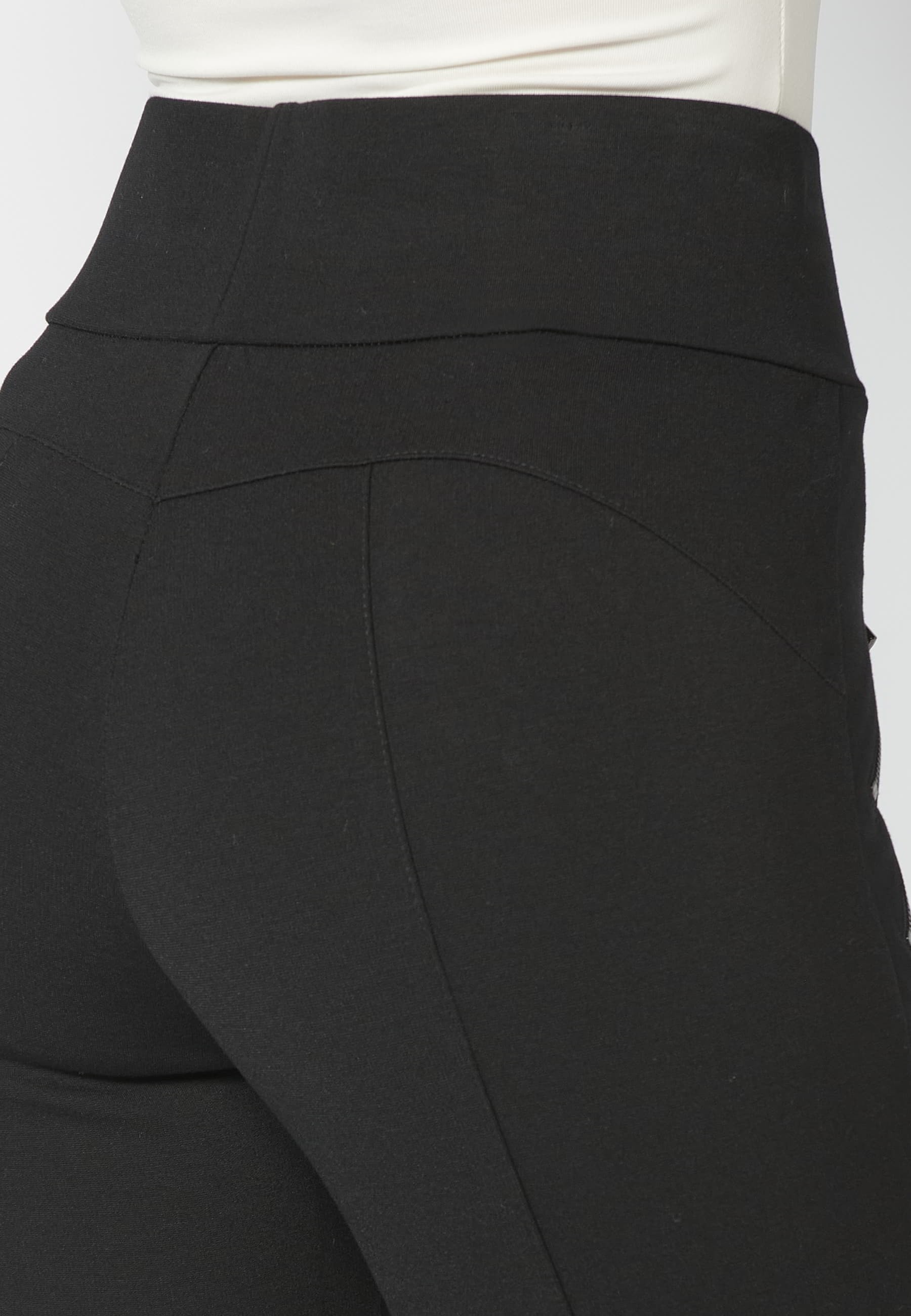 Pantalon long évasé noir à taille élastique pour femme 5