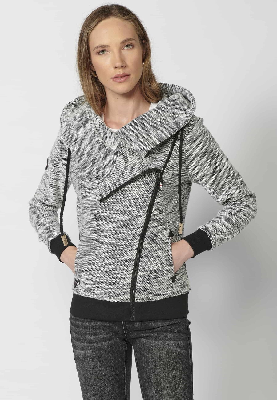 Melierte, hochgeschlossene, langärmelige Kapuzen-Sweatjacke für Damen 6