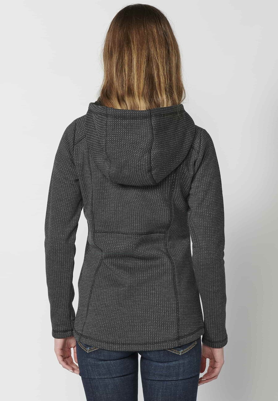 Langärmlige Sweatshirtjacke mit Kragen und schwarzem Lammfell für Damen 4