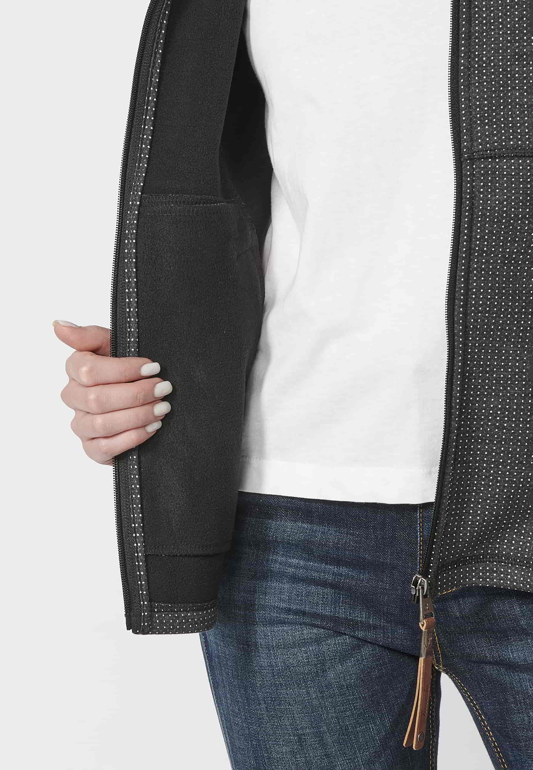 Veste sweat manches longues avec col et peau lainée noire pour femme 3