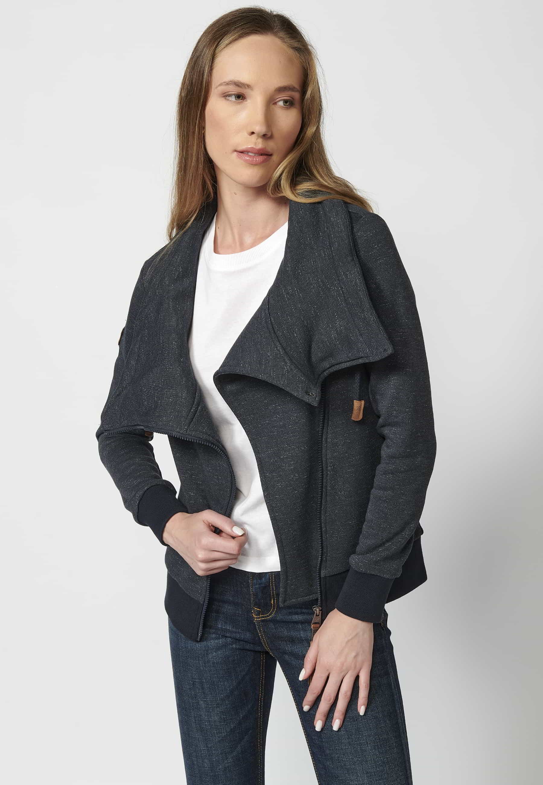 Veste sweat-shirt à manches longues et col rabattu pour femme 5