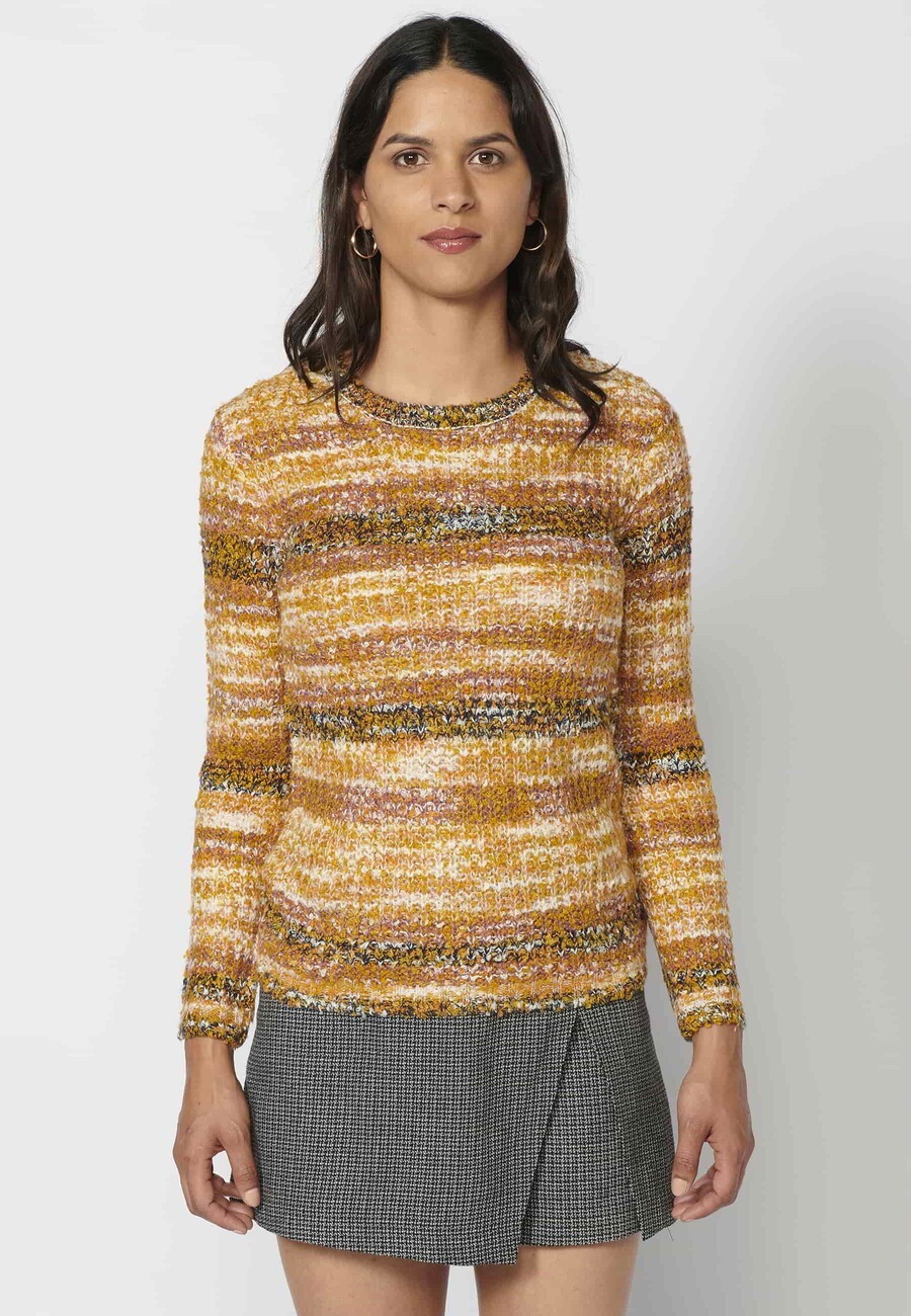 Pull rayé à manches longues couleur moutarde pour Femme 6