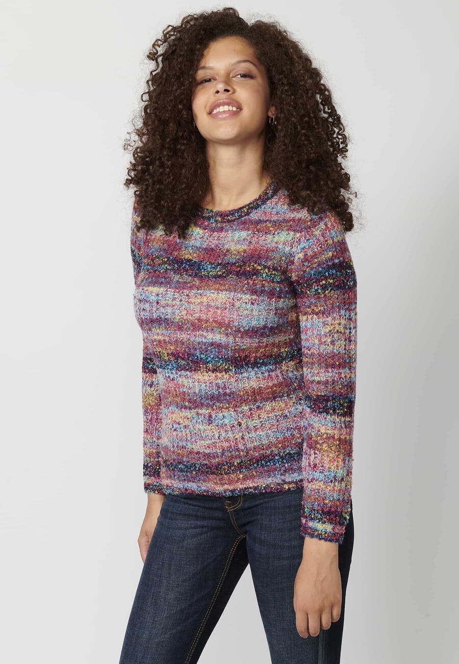 Pull à manches longues à rayures multicolores pour femme