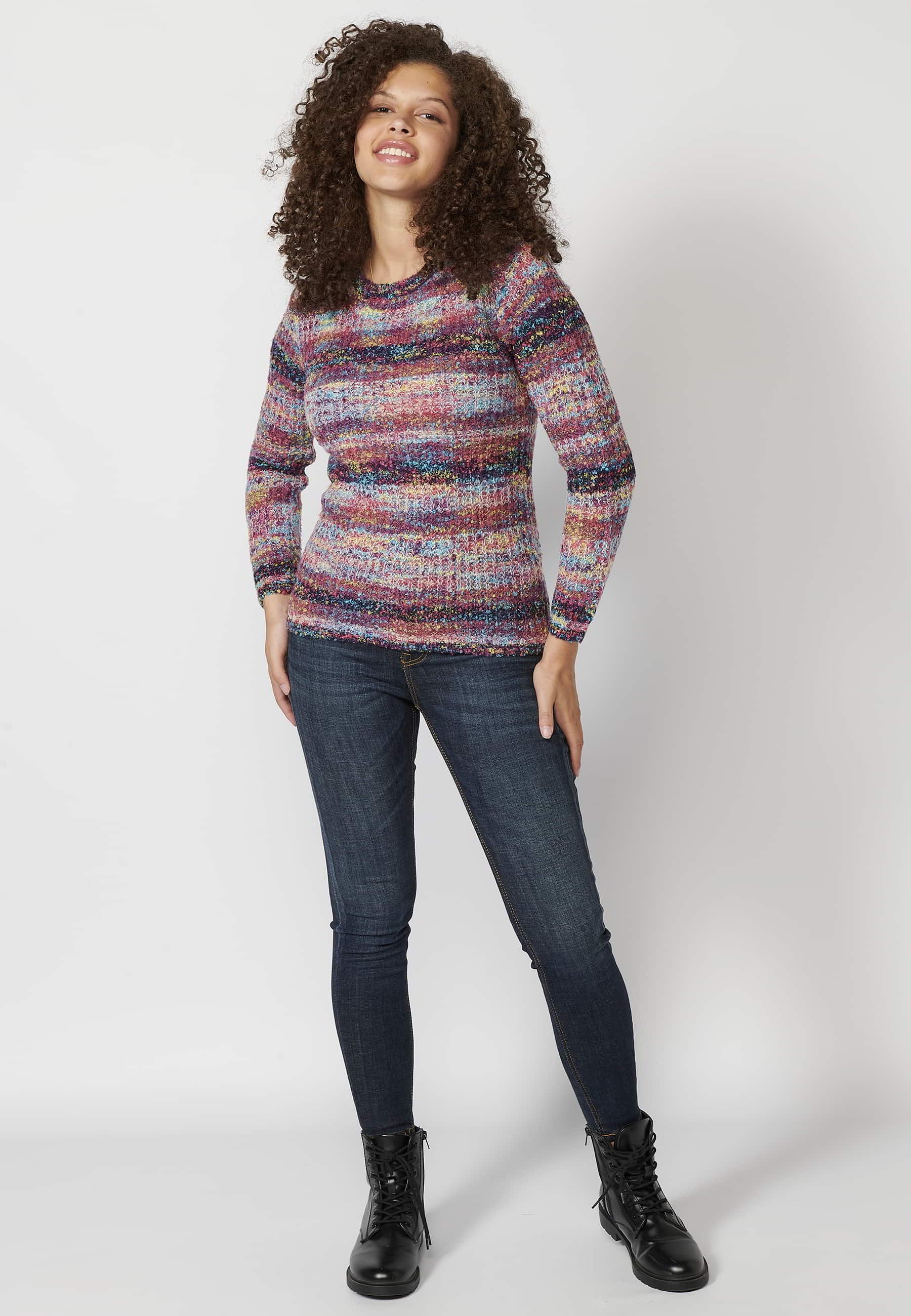 Pull à manches longues à rayures multicolores pour femme 1