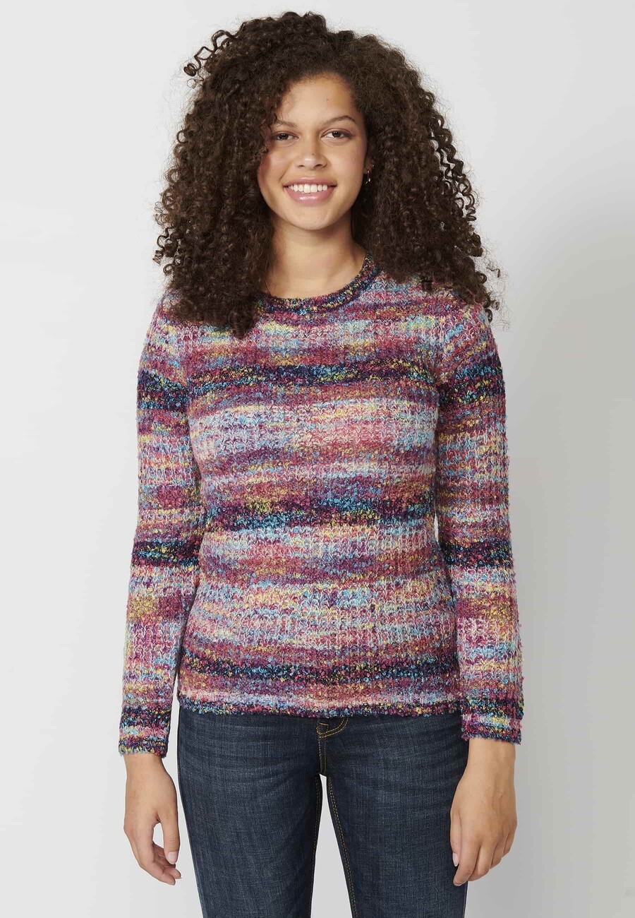 Pull à manches longues à rayures multicolores pour femme 7