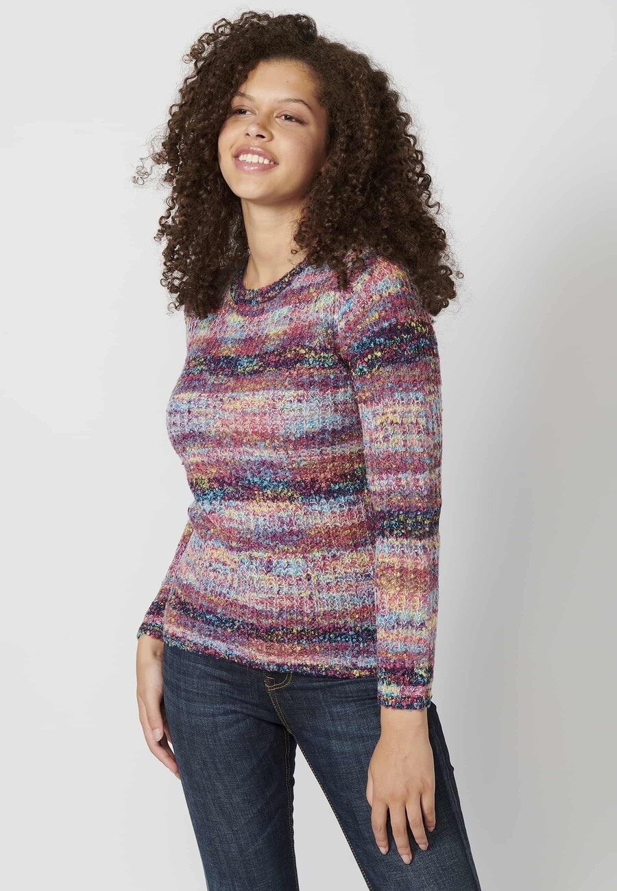 Pull à manches longues à rayures multicolores pour femme 4