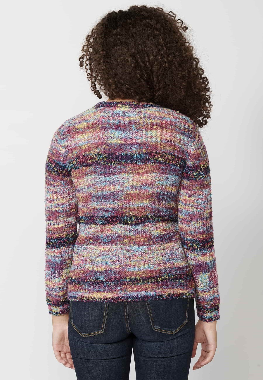 Pull à manches longues à rayures multicolores pour femme 5