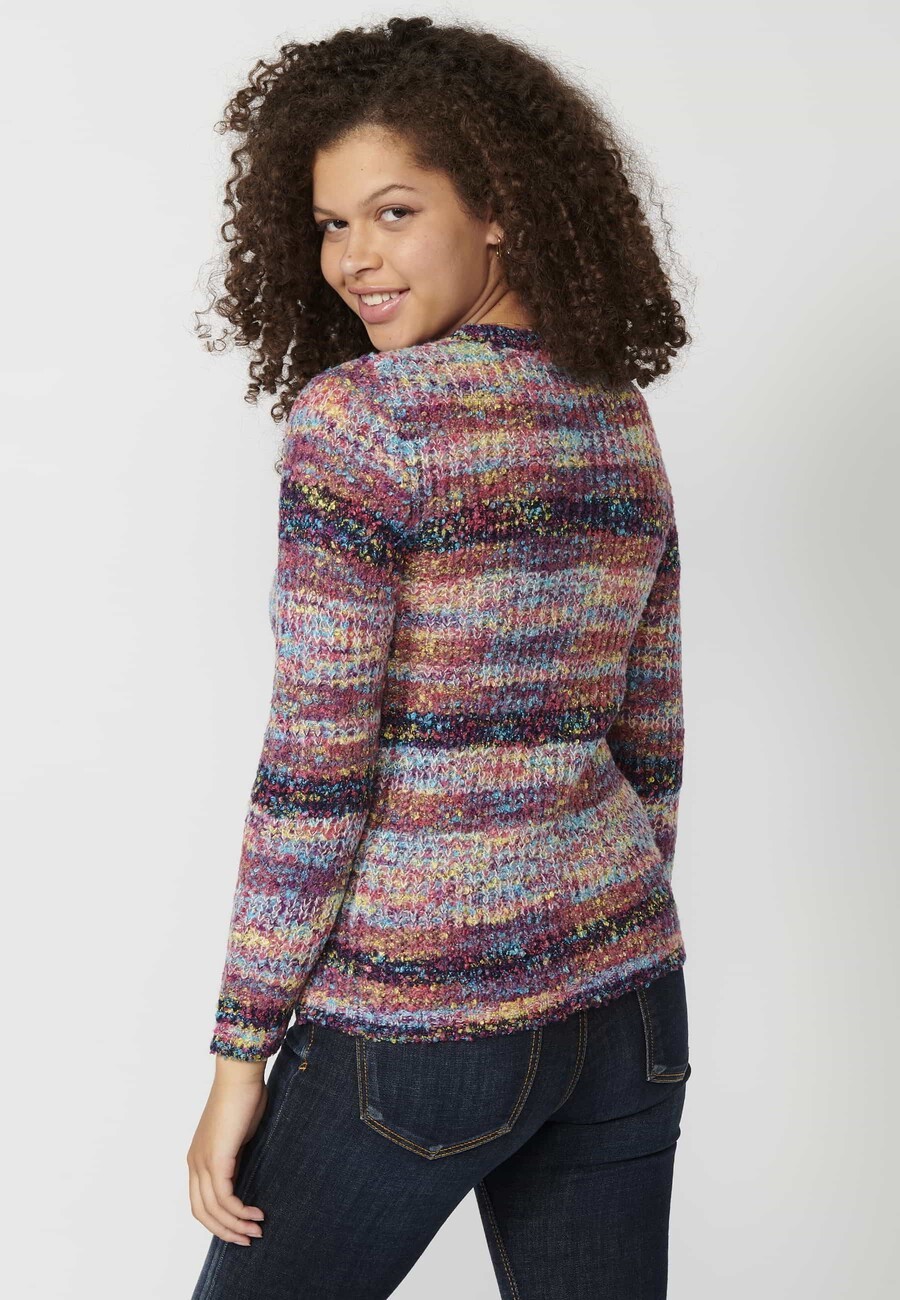 Pull à manches longues à rayures multicolores pour femme 2