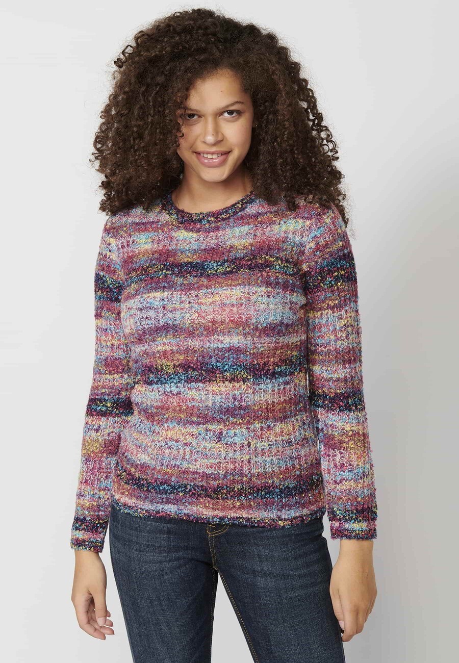 Pull à manches longues à rayures multicolores pour femme 3