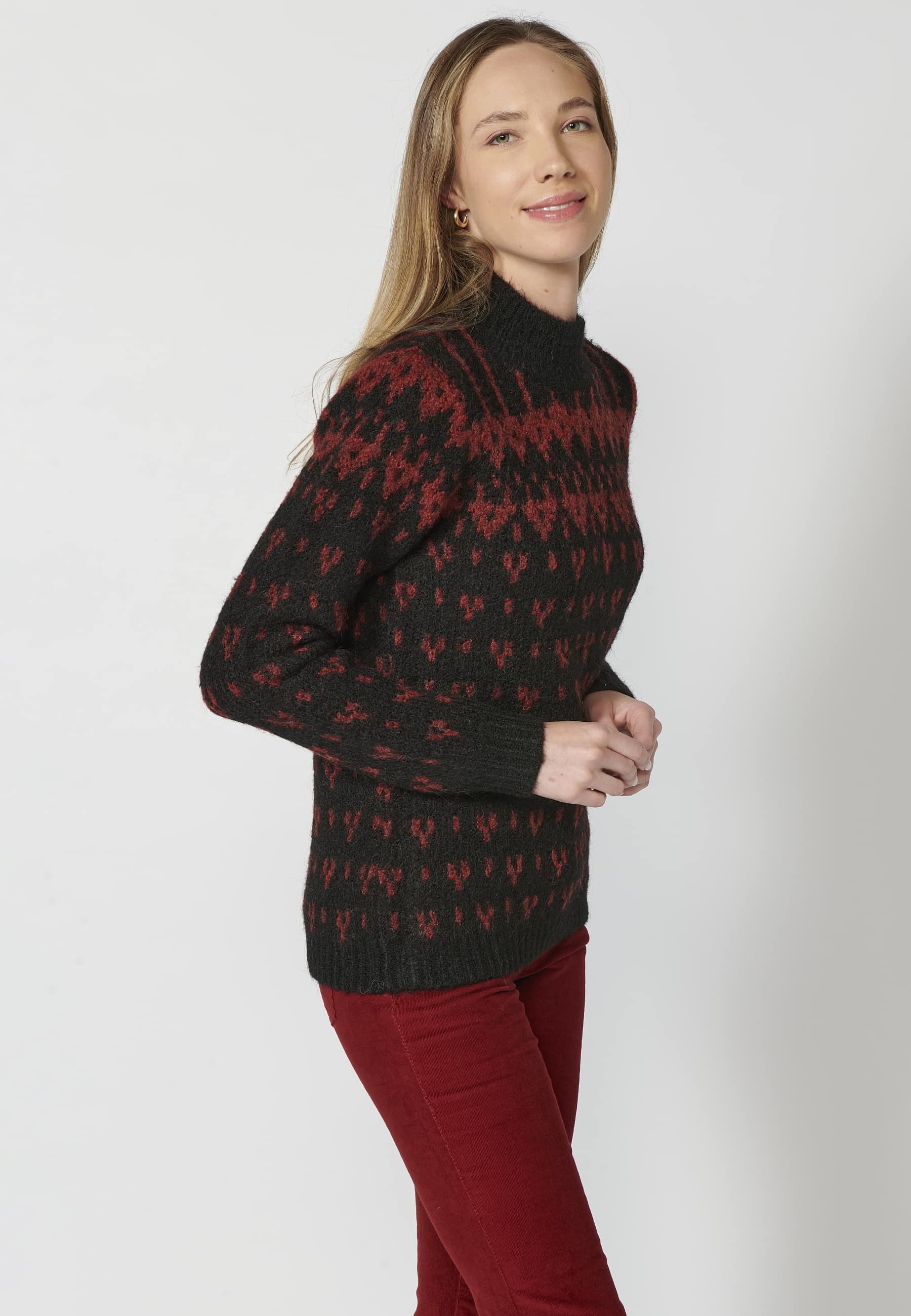 Black long sleeve round neck knitted sweater for Women 5