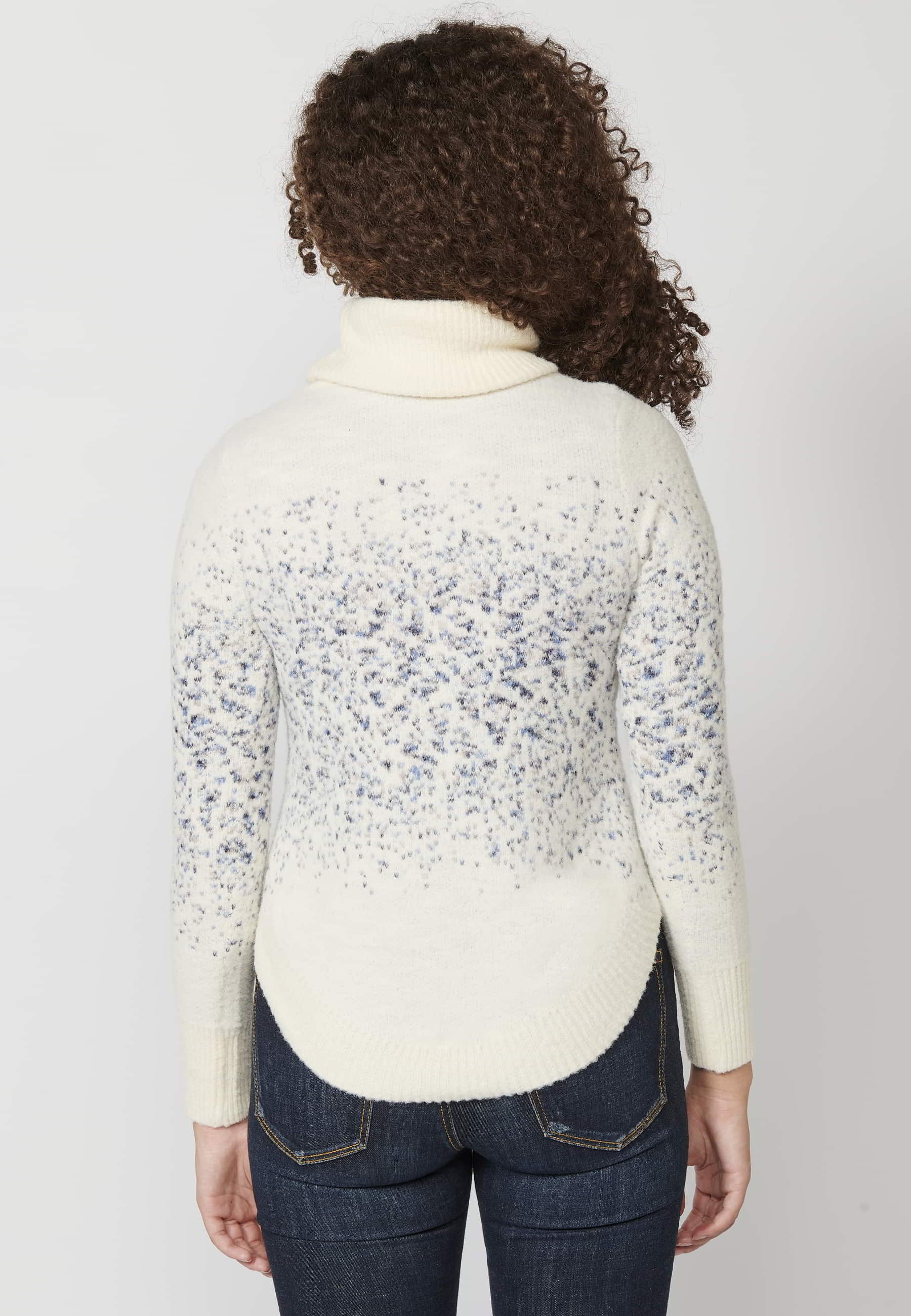 Pull tricoté écru marbré col montant à manches longues pour Femme