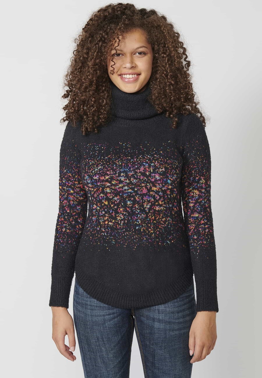 Pull tricoté à col roulé et manches longues de couleur marine pour Femme 7