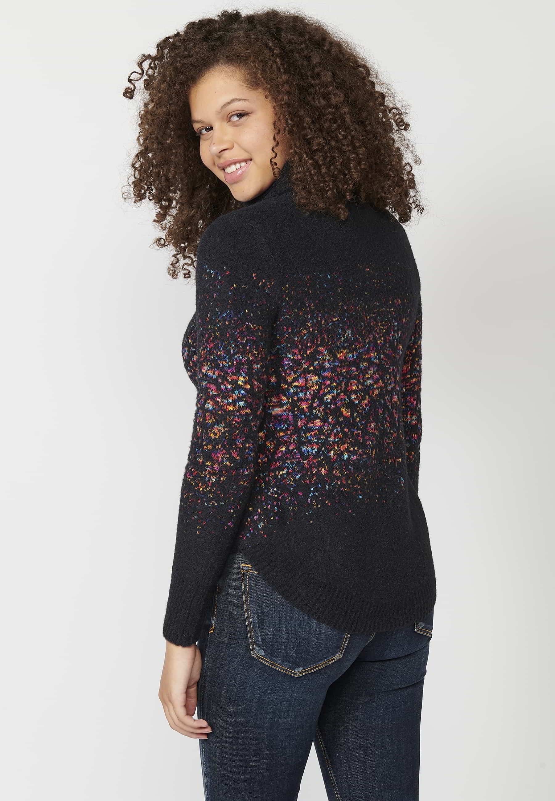 Pull tricoté à col roulé et manches longues de couleur marine pour Femme