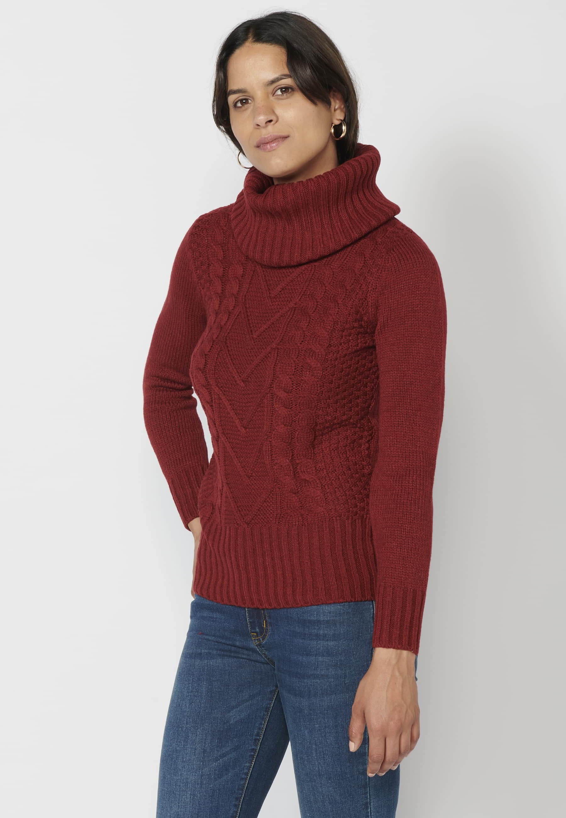 Kastanienbrauner Rollkragen-Langarmpullover für Damen