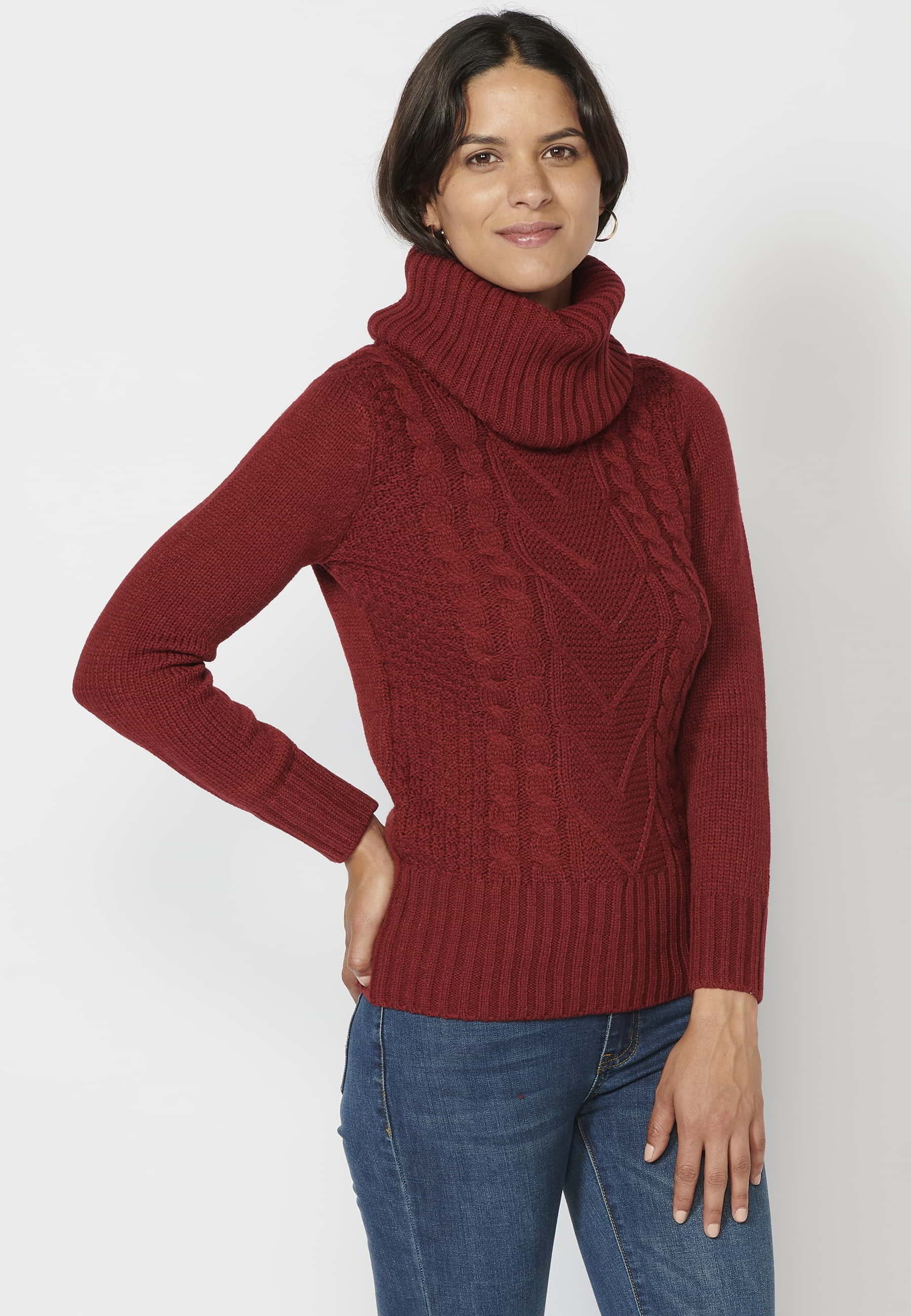 Kastanienbrauner Rollkragen-Langarmpullover für Damen