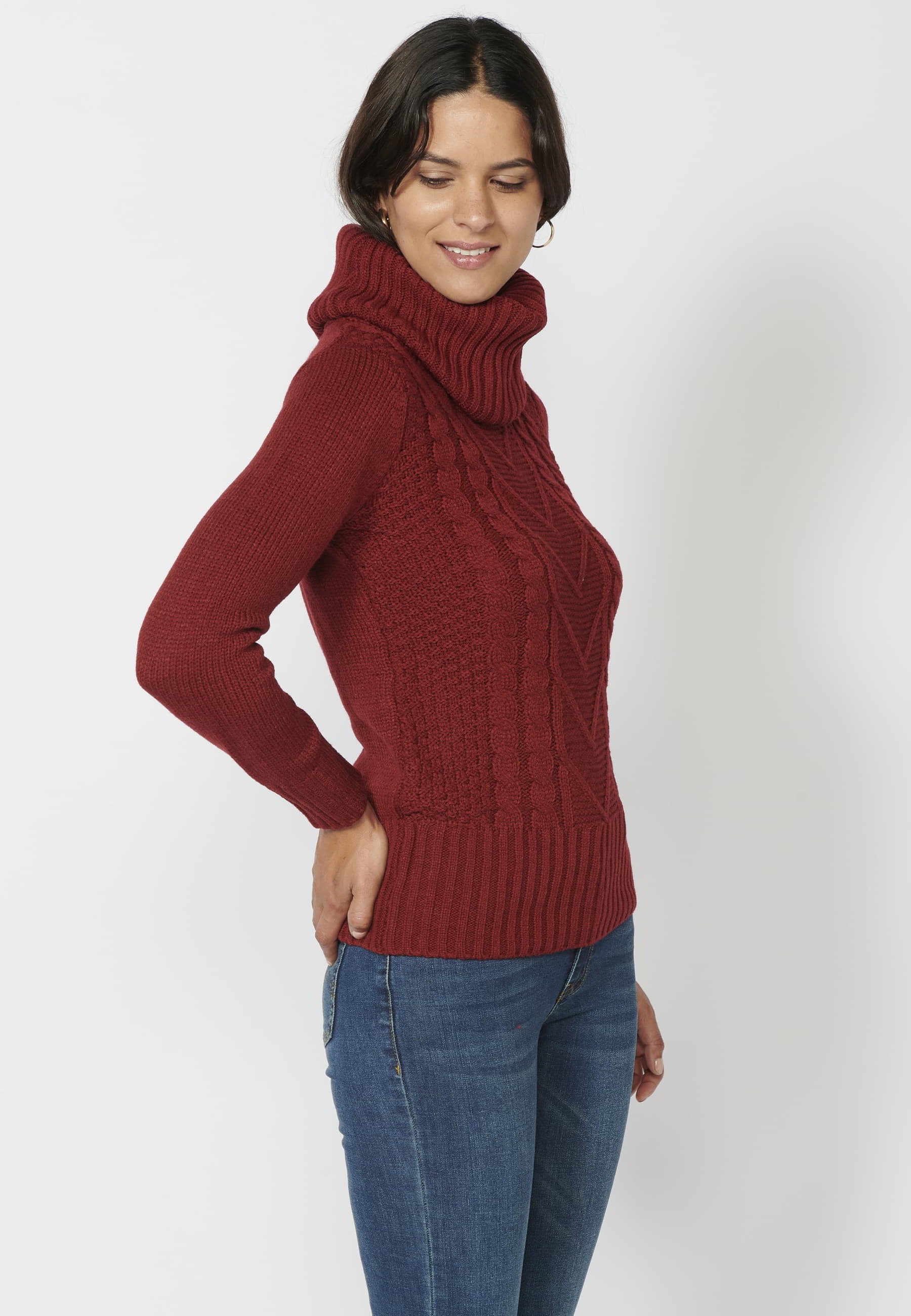 Kastanienbrauner Rollkragen-Langarmpullover für Damen