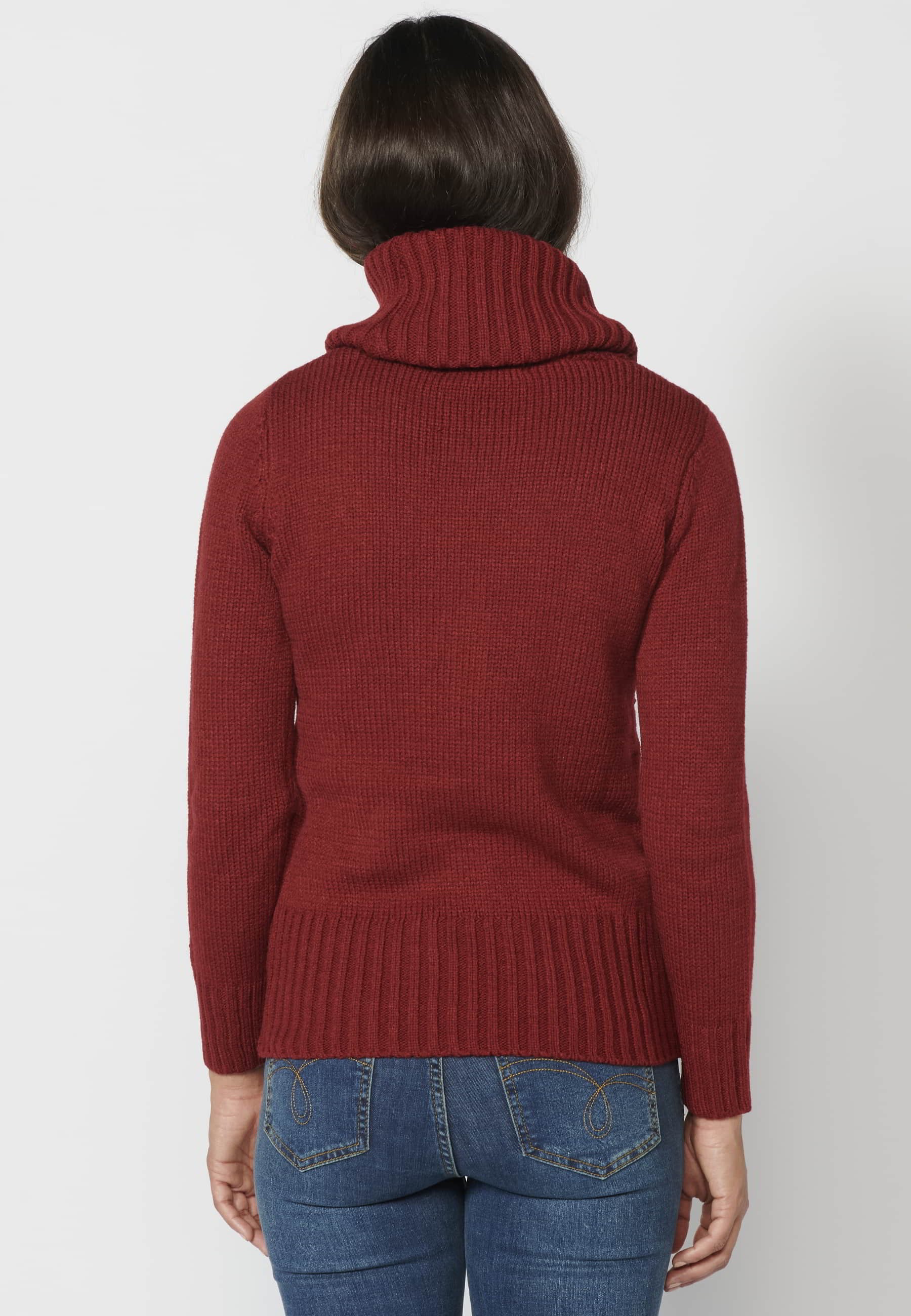 Pull bordeaux à col roulé et manches longues pour femme