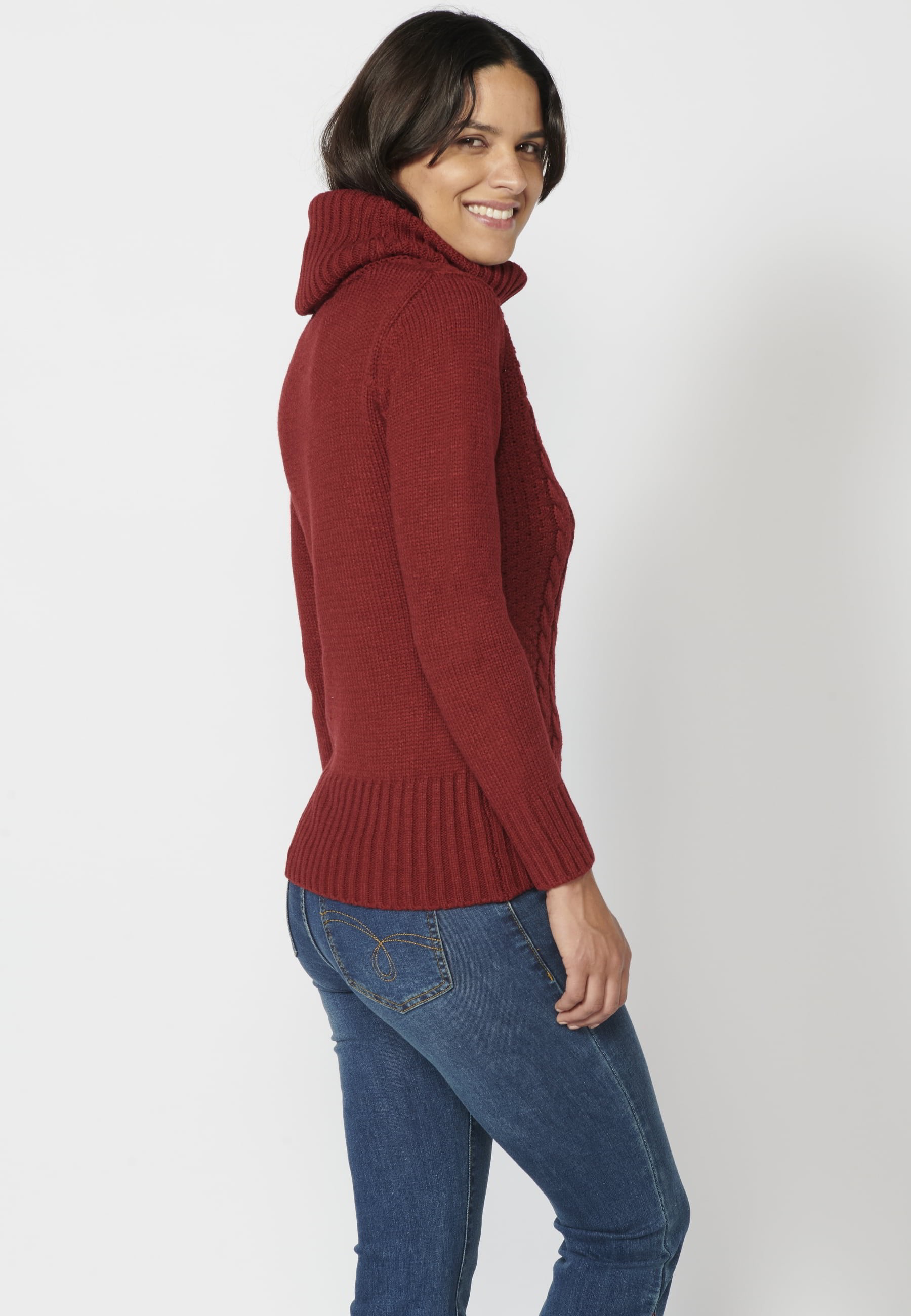 Pull bordeaux à col roulé et manches longues pour femme