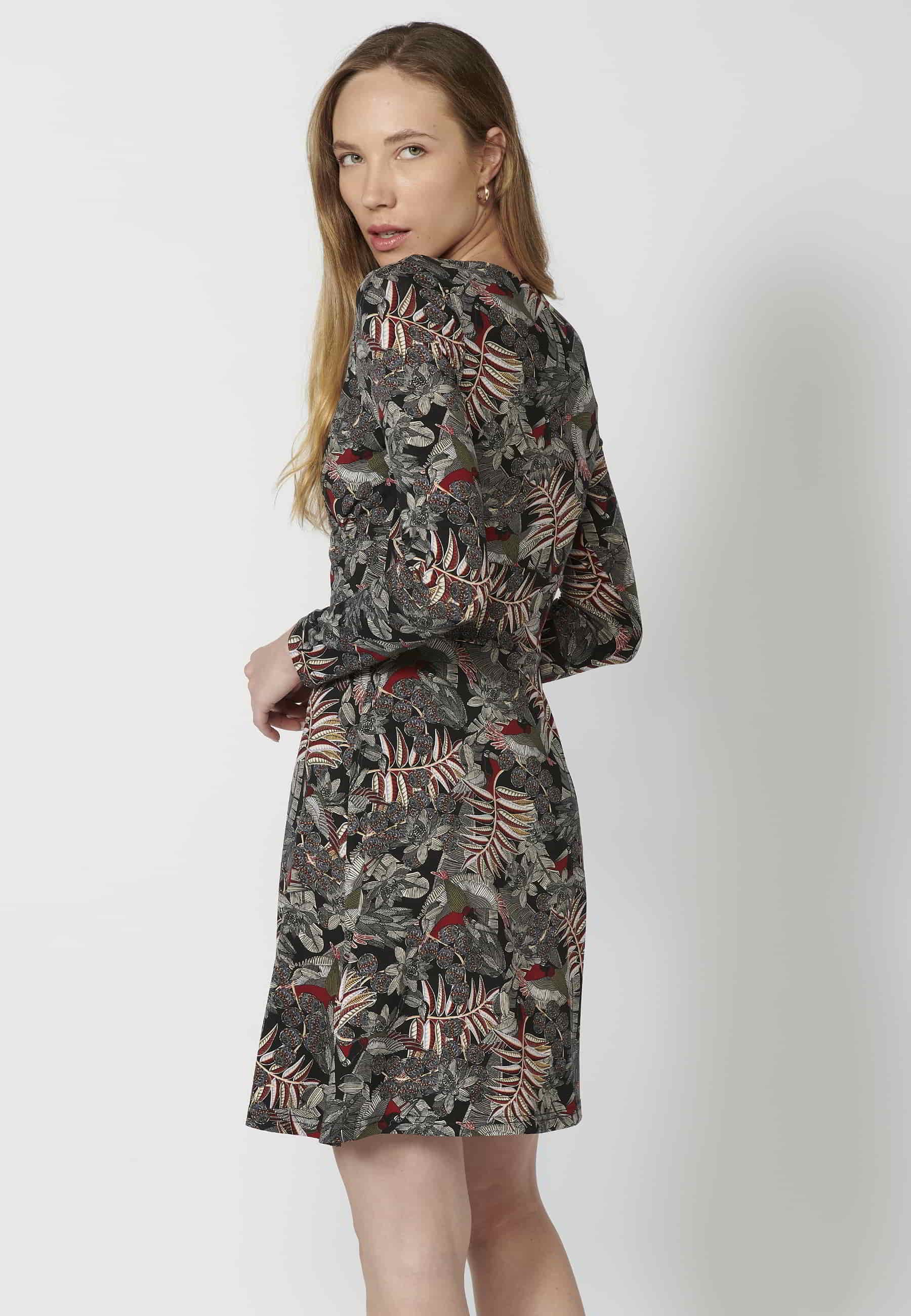 Vestido manga larga escote en V estampado floral multicolor para mujer