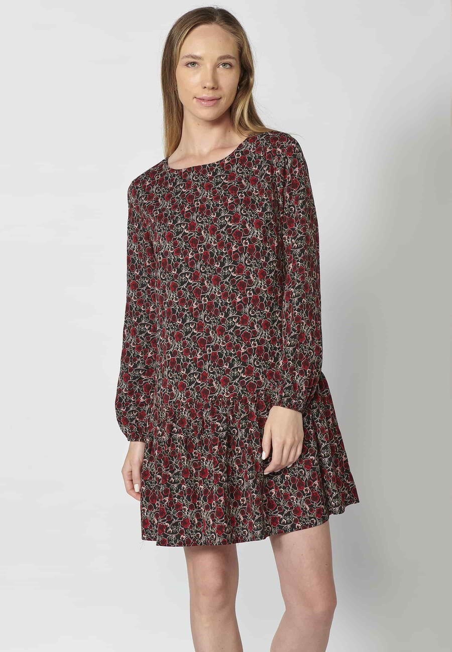 Vestido de manga larga cuello redondo estampado floral multicolor para mujer 2