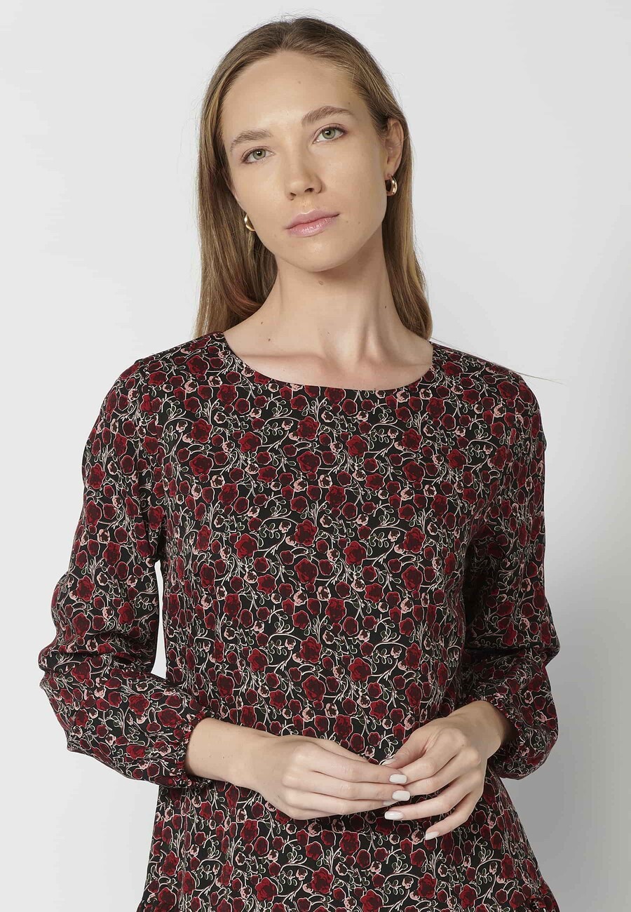 Vestido de manga larga cuello redondo estampado floral multicolor para mujer 5