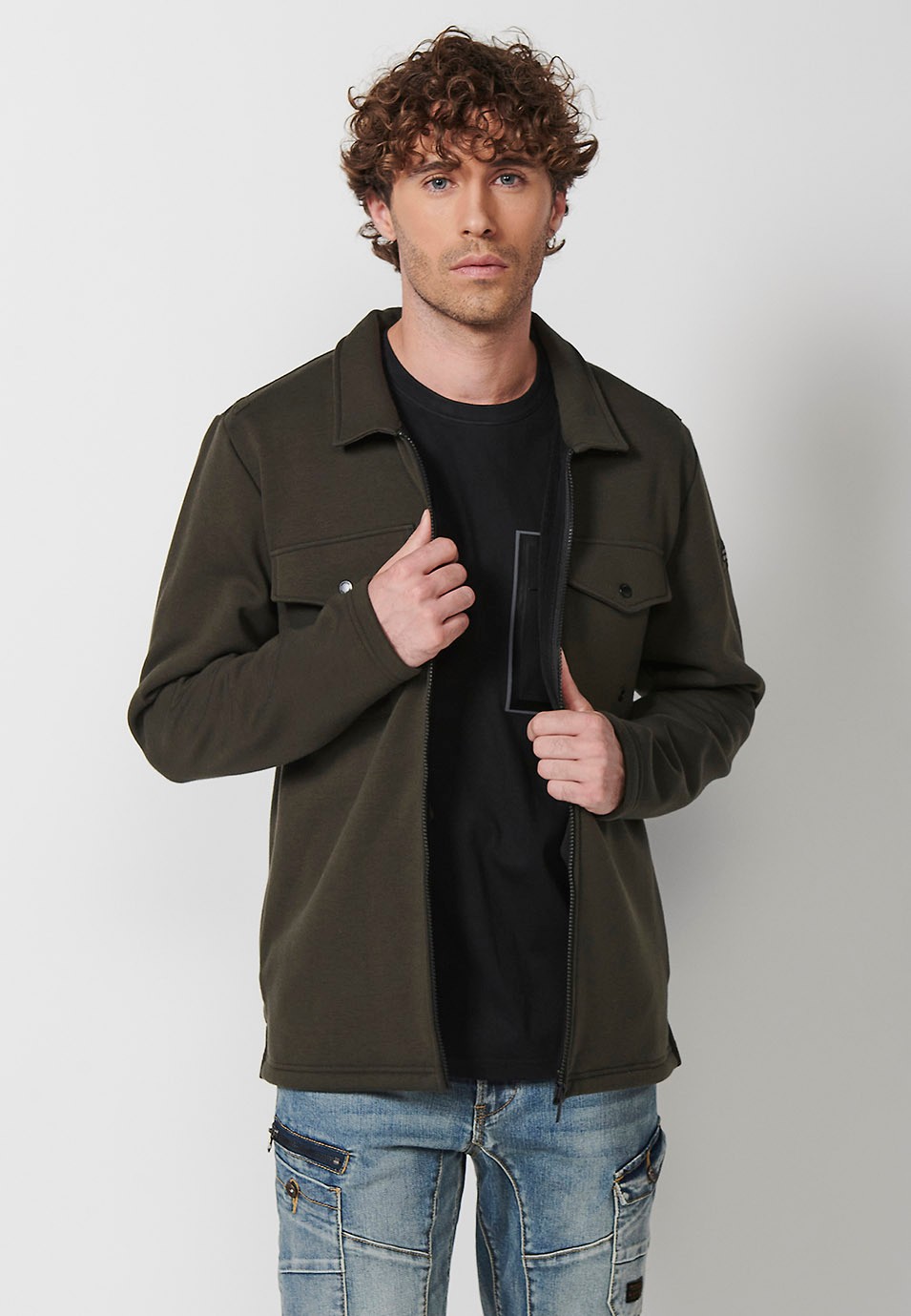 Olivgrünes Langarm-Overshirt für Herren