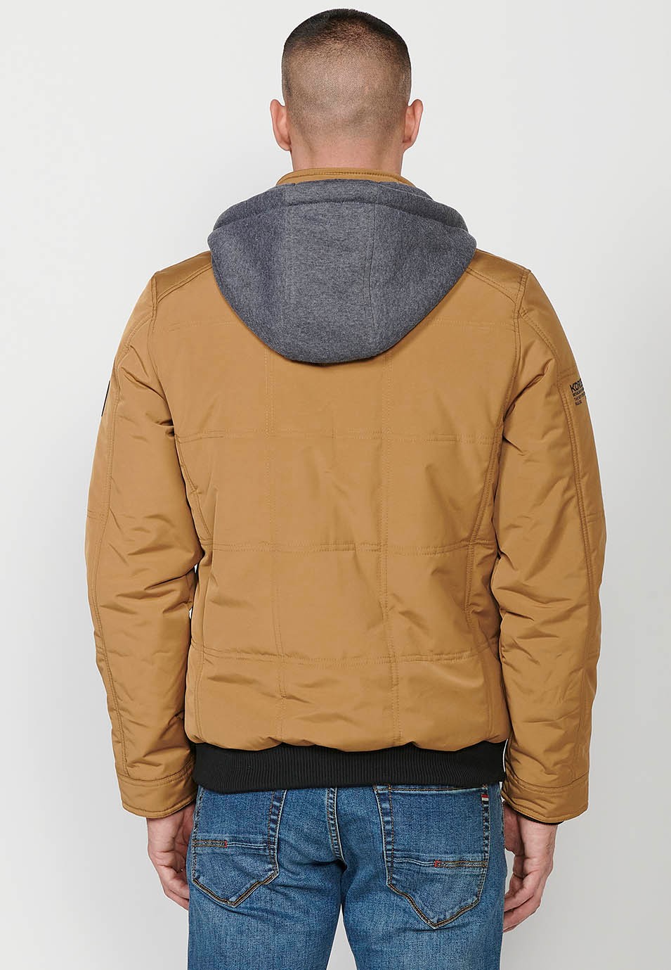 Veste matelassée marron pour hommes avec col et capuche avec fermeture frontale et fermeture éclair 5