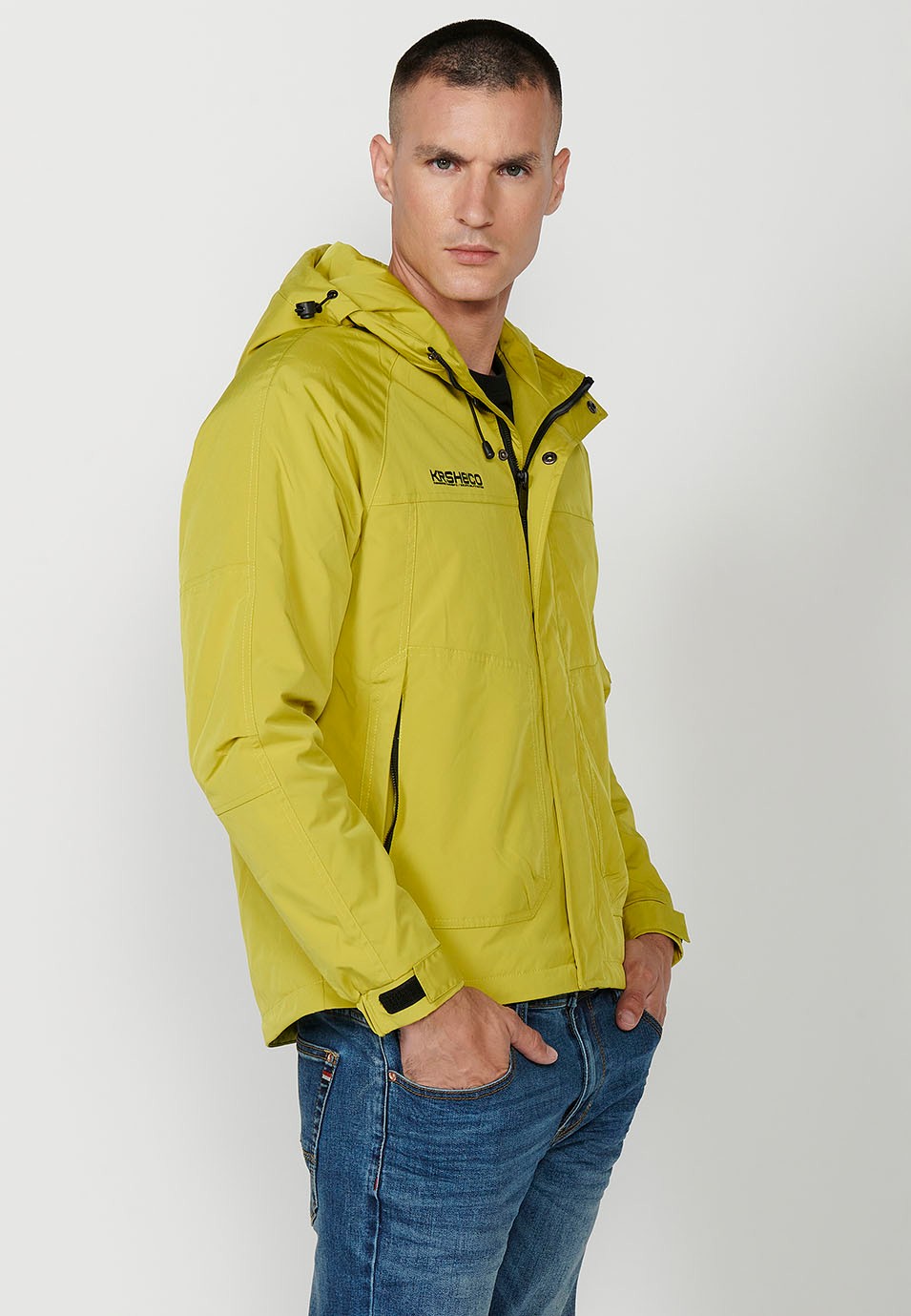 Mens Green Hooded Collar Zip Front Zip Jacket with Pockets 8