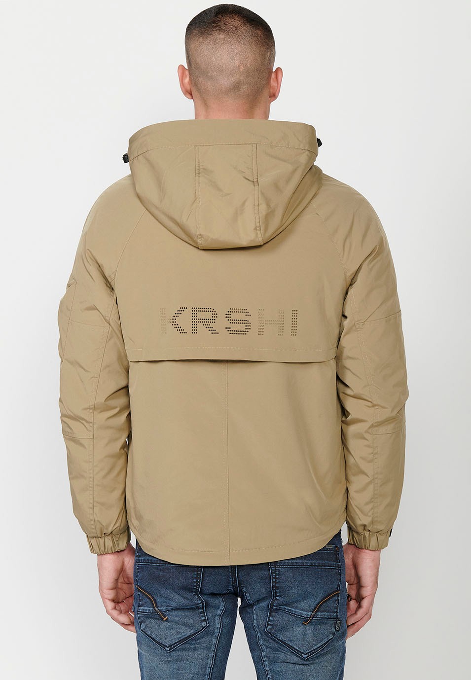 Jacke mit Kragen und Kapuze mit Frontverschluss und Reißverschluss mit Taschen für Herren in der Farbe Khaki 4