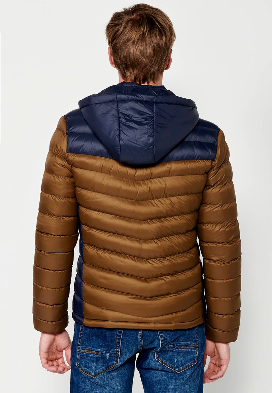 Padded Jacket with High Neck and Hood and Front Zip Closure in Brown for Men 5