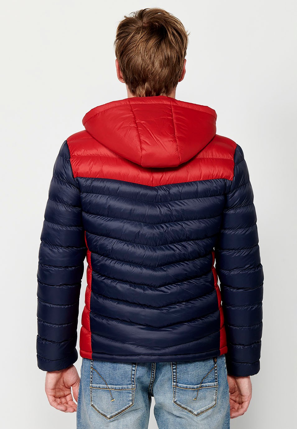 Padded Jacket with High Neck and Hood and Front Zip Closure in Navy for Men 9