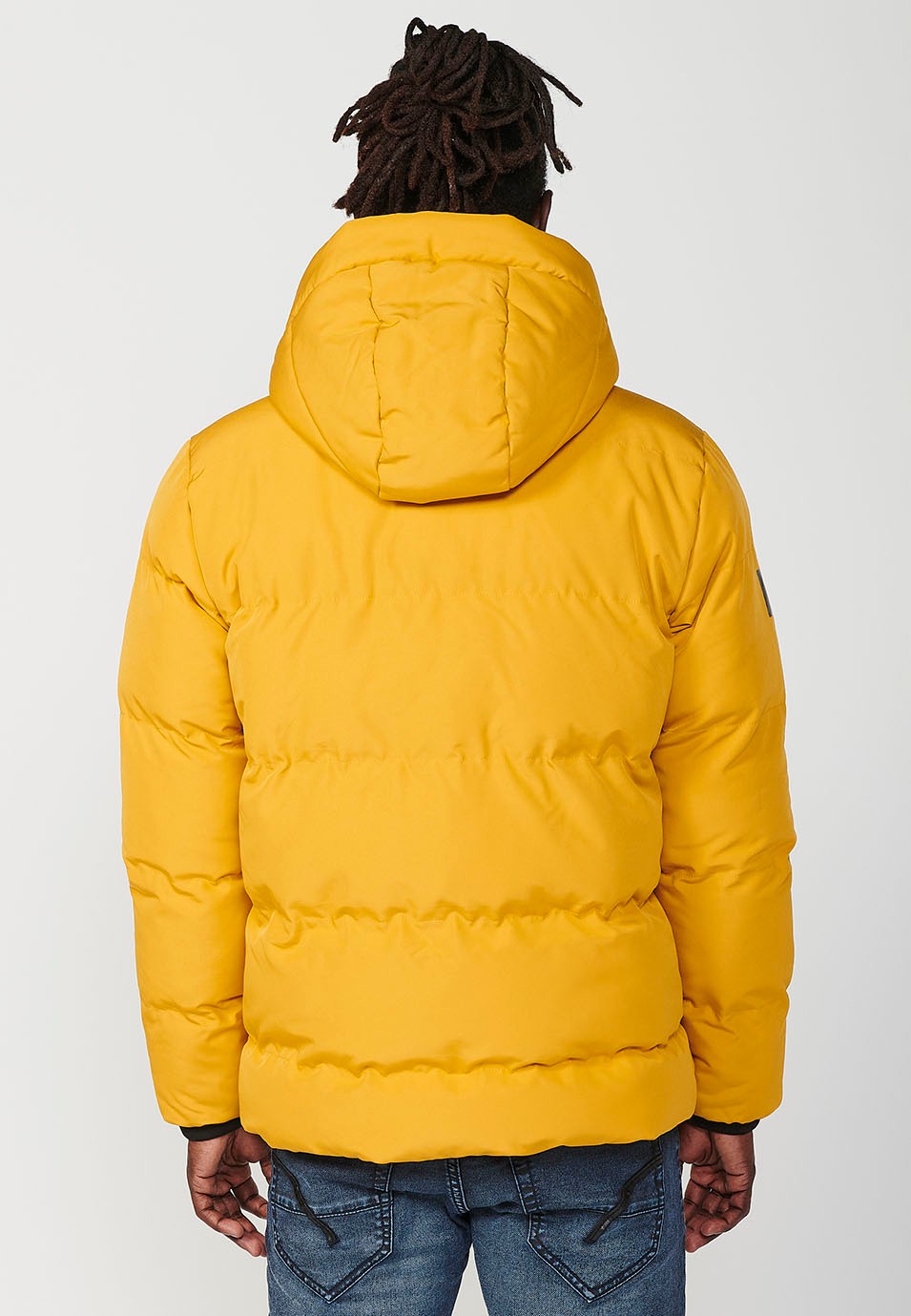 Mens Yellow Quilted Zip Front Hooded Jacket 5