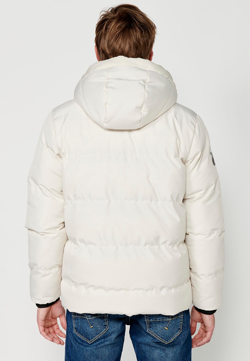 Mens Quilted Zip Front Hooded Jacket in Cream 8