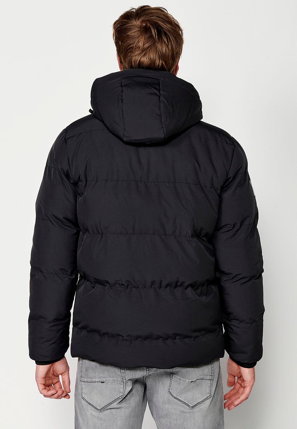 Mens Quilted Jacket with Front Zip Closure and Hooded Collar in Anthracite 4