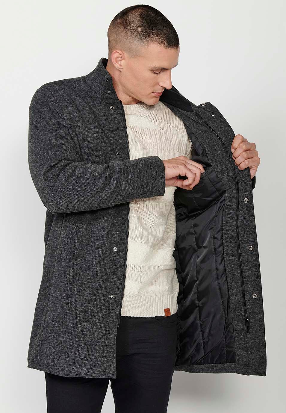 Manteau long gris à col montant et fermeture éclair sur le devant pour hommes 8