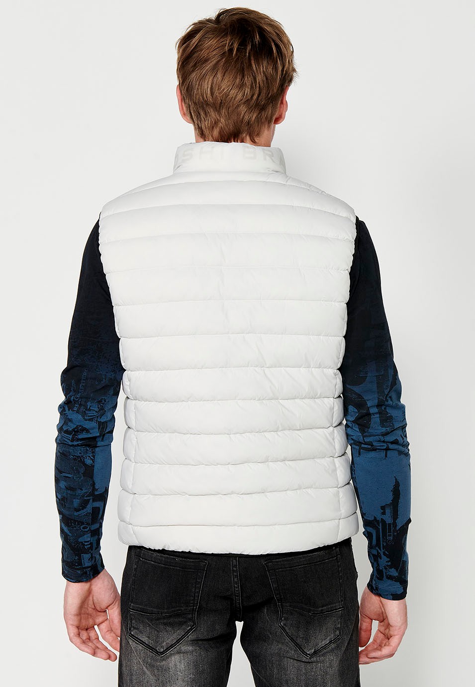 Gilet matelassé réversible avec fermeture sur le devant et fermeture éclair pour homme en gris