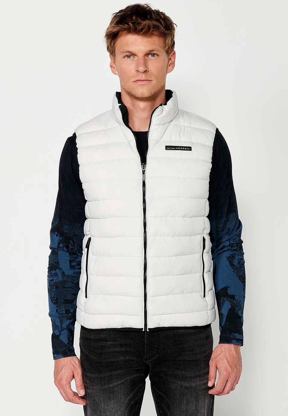 Gilet matelassé réversible avec fermeture sur le devant et fermeture éclair pour homme en gris