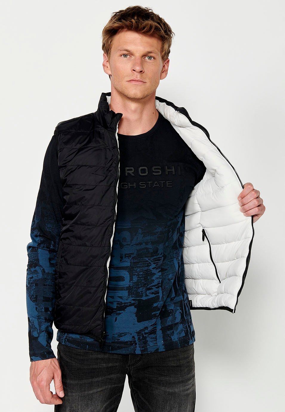 Gilet matelassé réversible avec fermeture sur le devant et fermeture éclair pour homme en gris